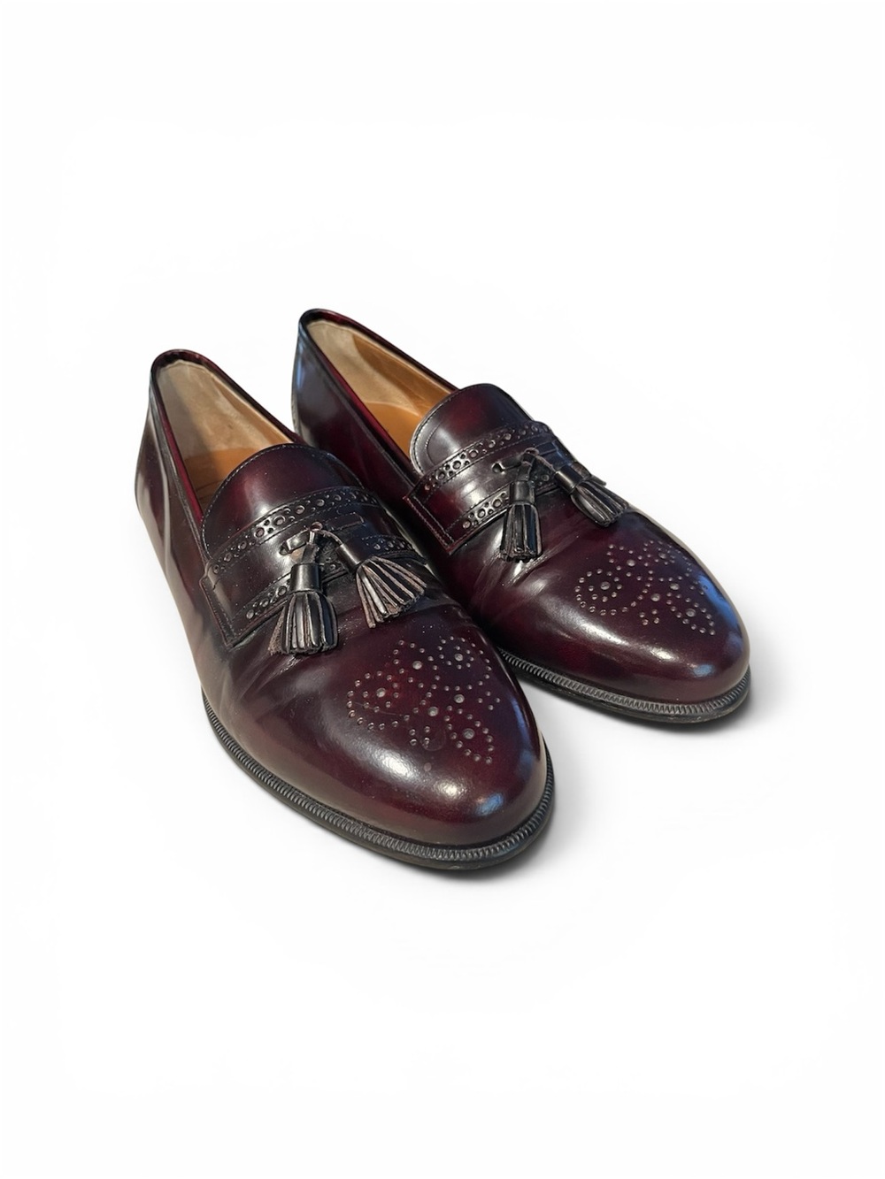 Santoni Men’s Polished Burgundy Oxblood Leather Sz 11.5 D Tassel Dress Shoes EUC